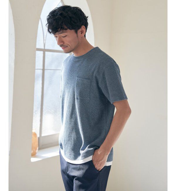 ikka「【雑誌MonoMax5月号掲載】メランジワッフルポケ付きフェイクTシャツ」|Tシャツ・カットソー|