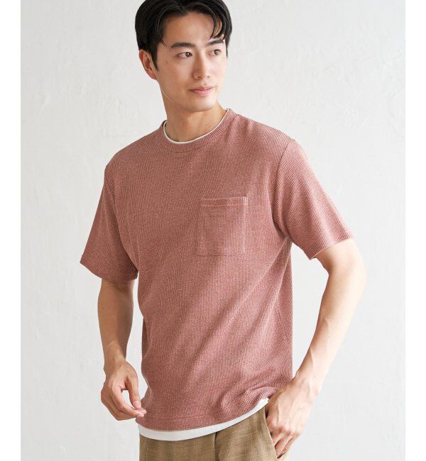 ikka「【雑誌MonoMax5月号掲載】メランジワッフルポケ付きフェイクTシャツ」|Tシャツ・カットソー|