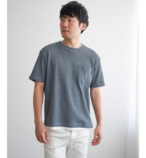 ikka「【雑誌MonoMax5月号掲載】メランジワッフルポケ付きフェイクTシャツ」|Tシャツ・カットソー|