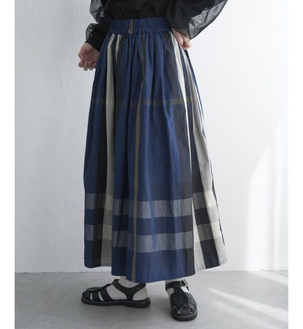 VENCE share style「タフタチェックギャザースカート」|スカート|ネイビー