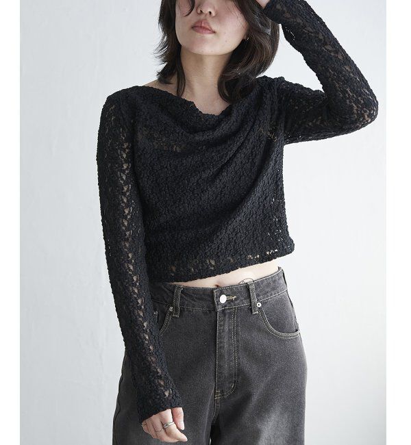 VENCE share style「レースドレープオフショル」|その他|ブラック