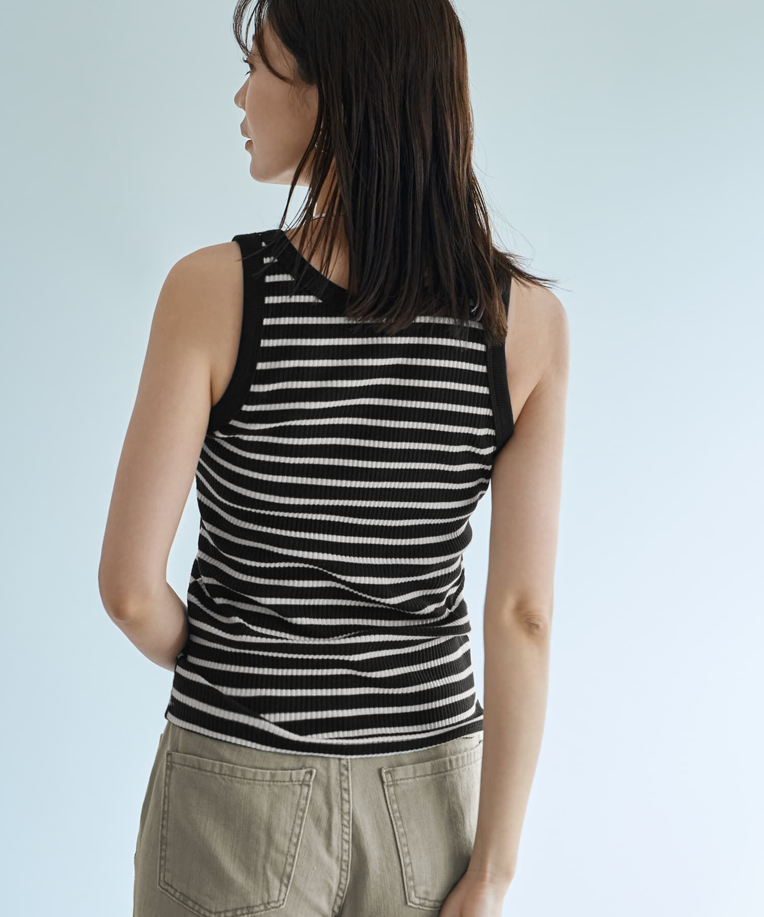 STYLE DELI「トリミングボーダーのリブ生地タンクトップ」|タンクトップ|