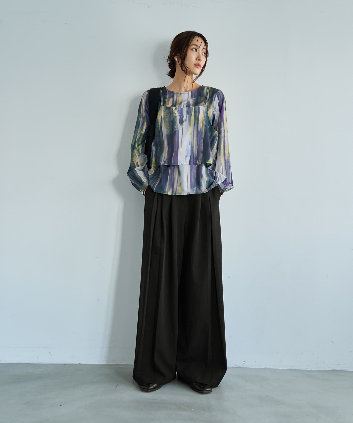 STYLE DELI「重ね着キャミセット水彩ストライプ柄ブラウス」|シャツ・ブラウス|