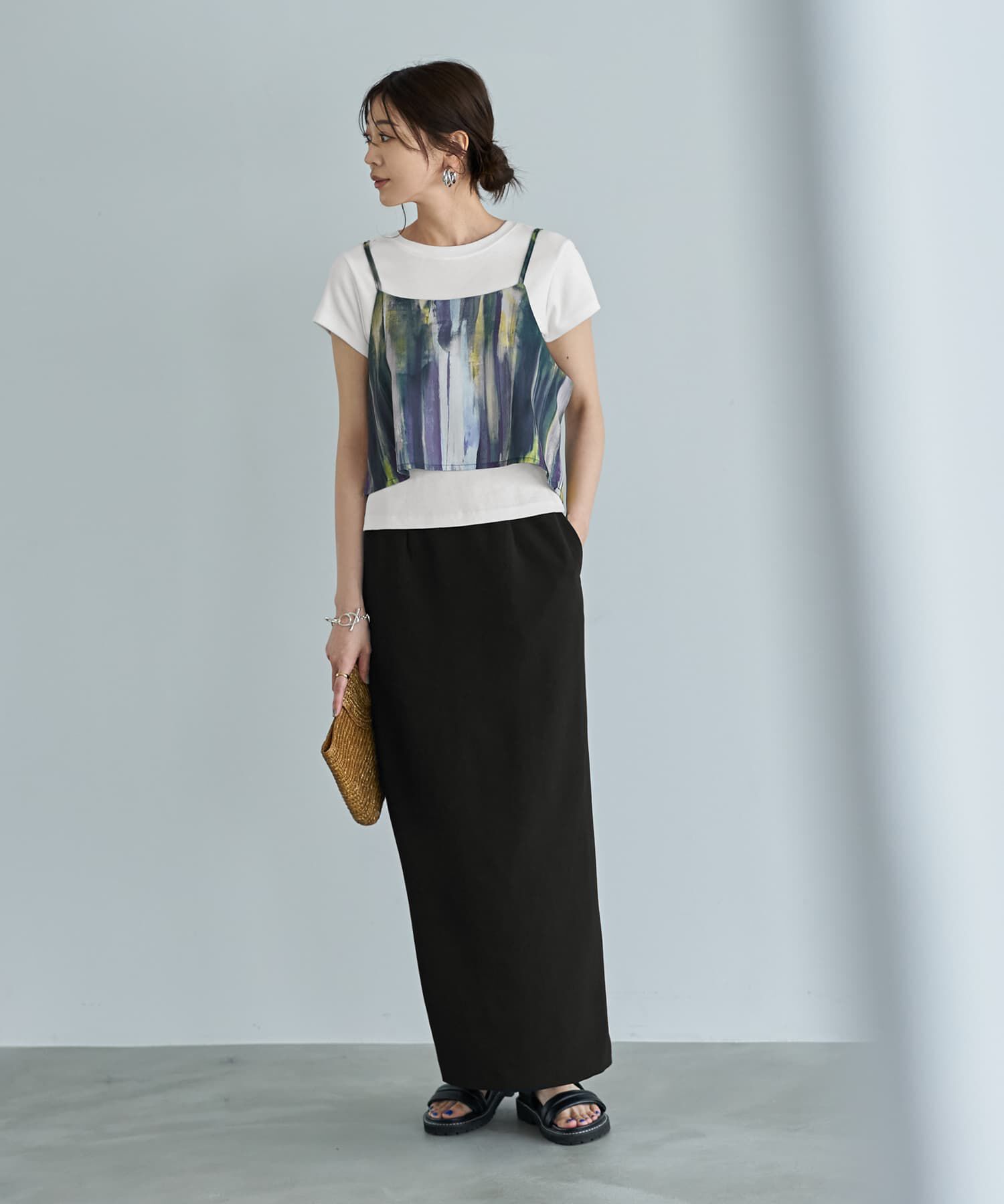 STYLE DELI「重ね着キャミセット水彩ストライプ柄ブラウス」|シャツ・ブラウス|