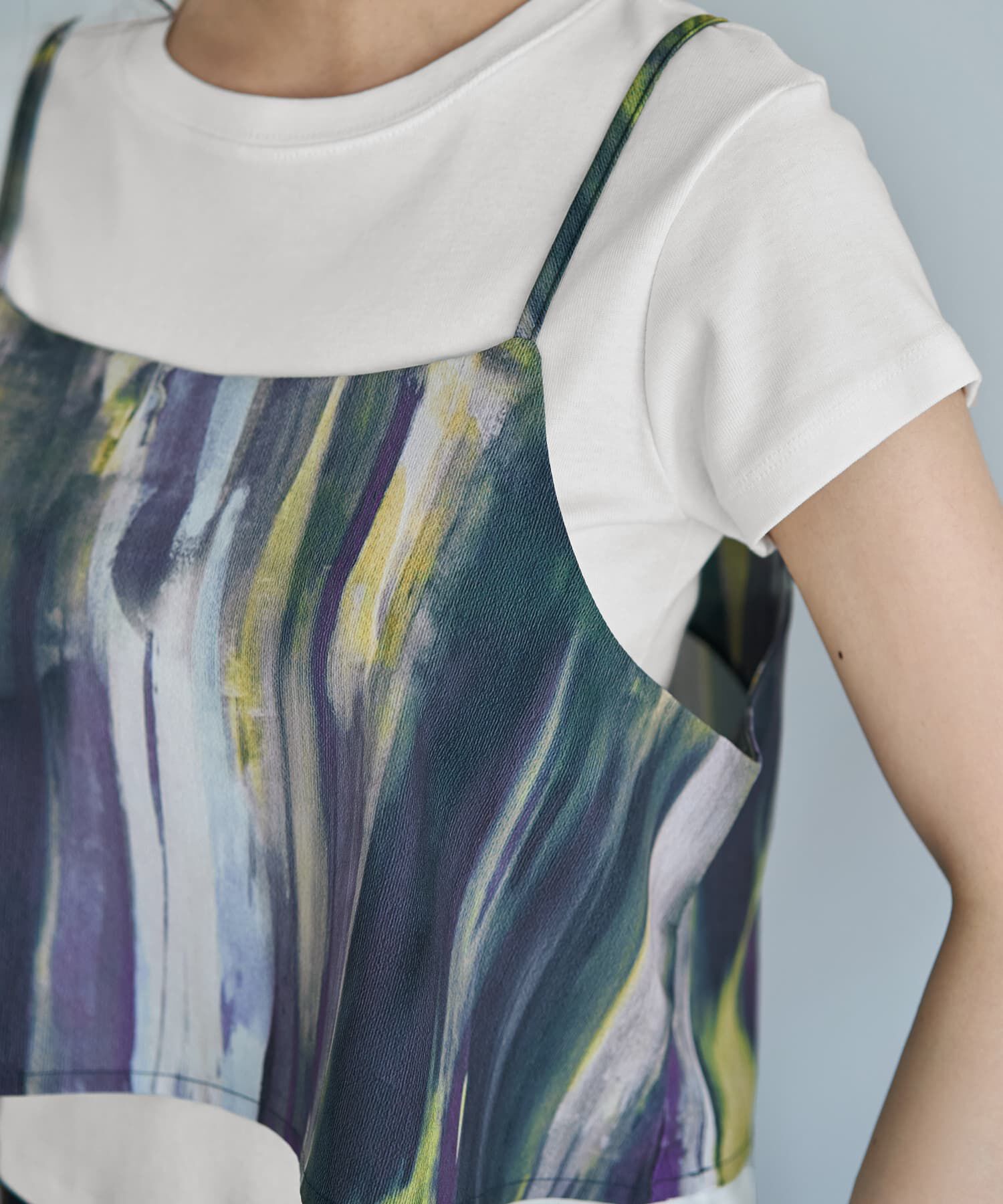 STYLE DELI「重ね着キャミセット水彩ストライプ柄ブラウス」|シャツ・ブラウス|