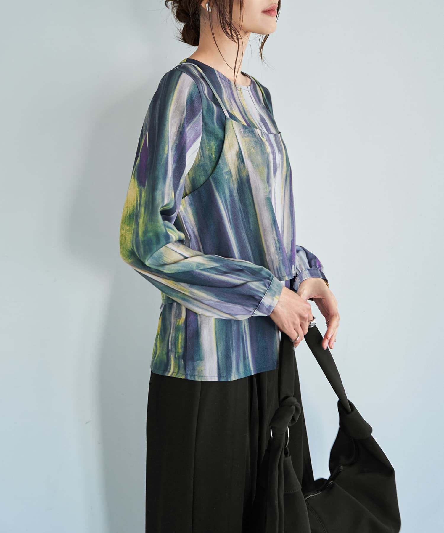 STYLE DELI「重ね着キャミセット水彩ストライプ柄ブラウス」|シャツ・ブラウス|
