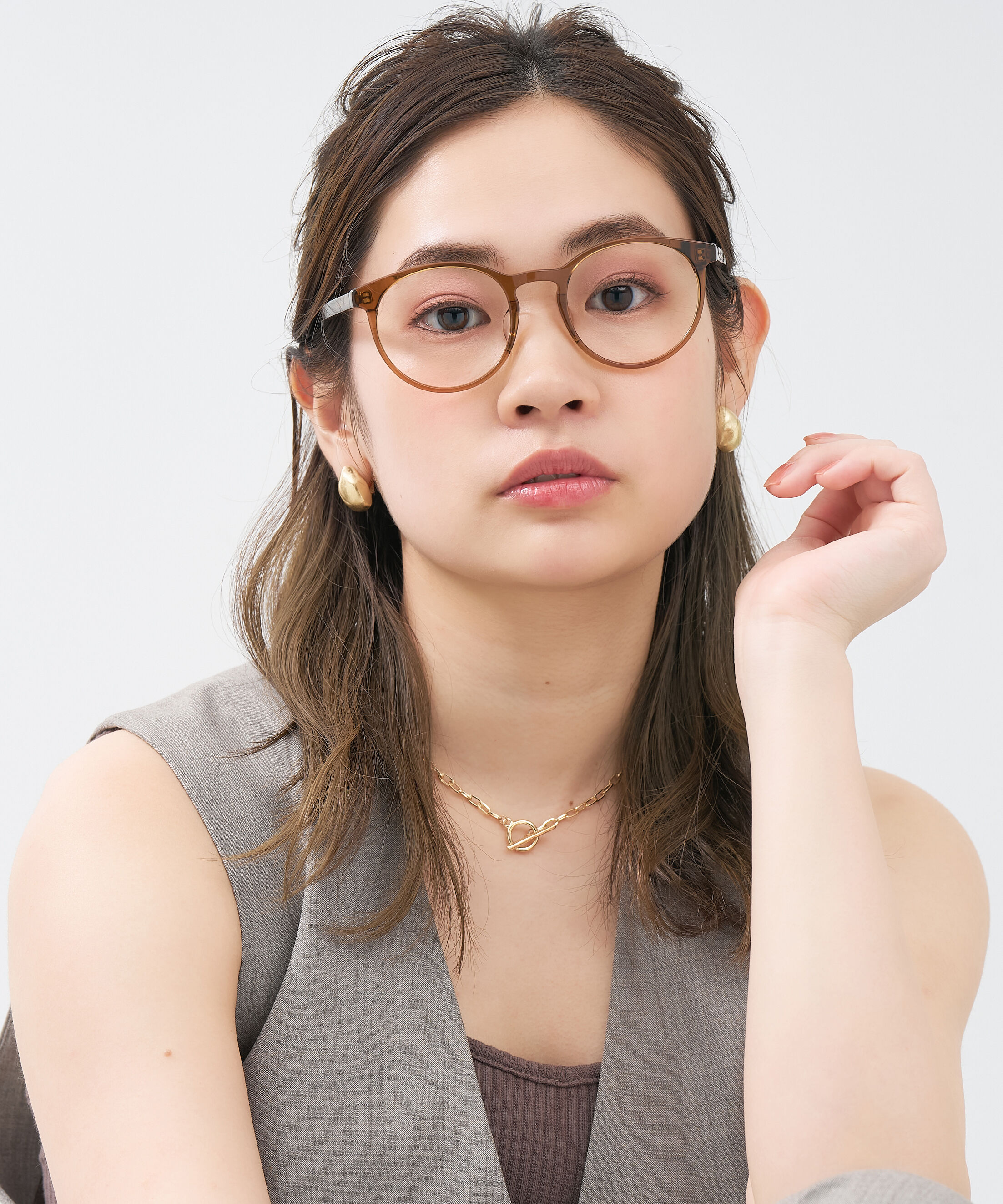  「ボストン型 メガネ｜やわらかいラインのボストンフレーム  レンズ交換券付き」|メガネ|ブラウン