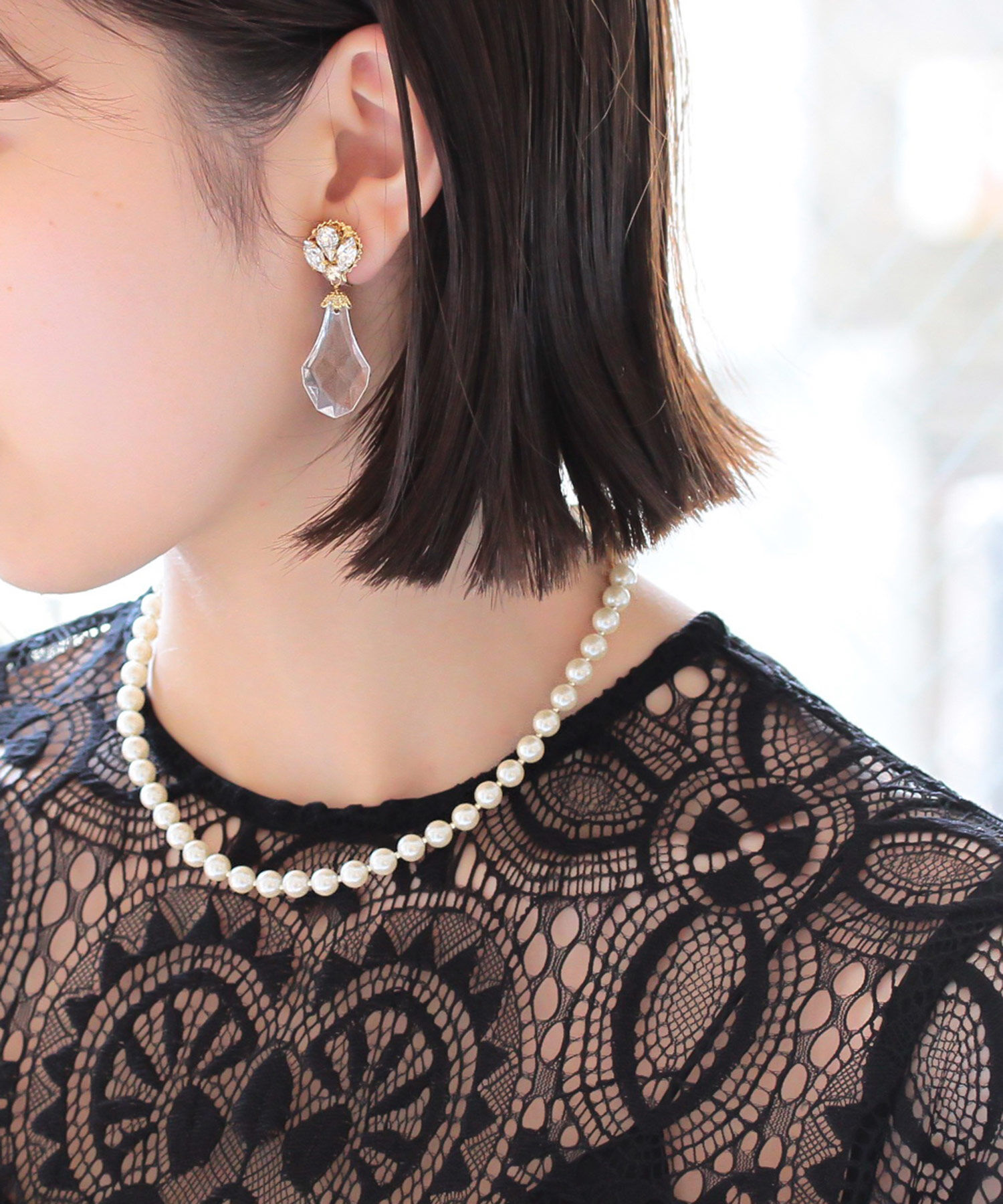  「ビジュー&times;クリアしずく　イヤリング」|イヤリング|