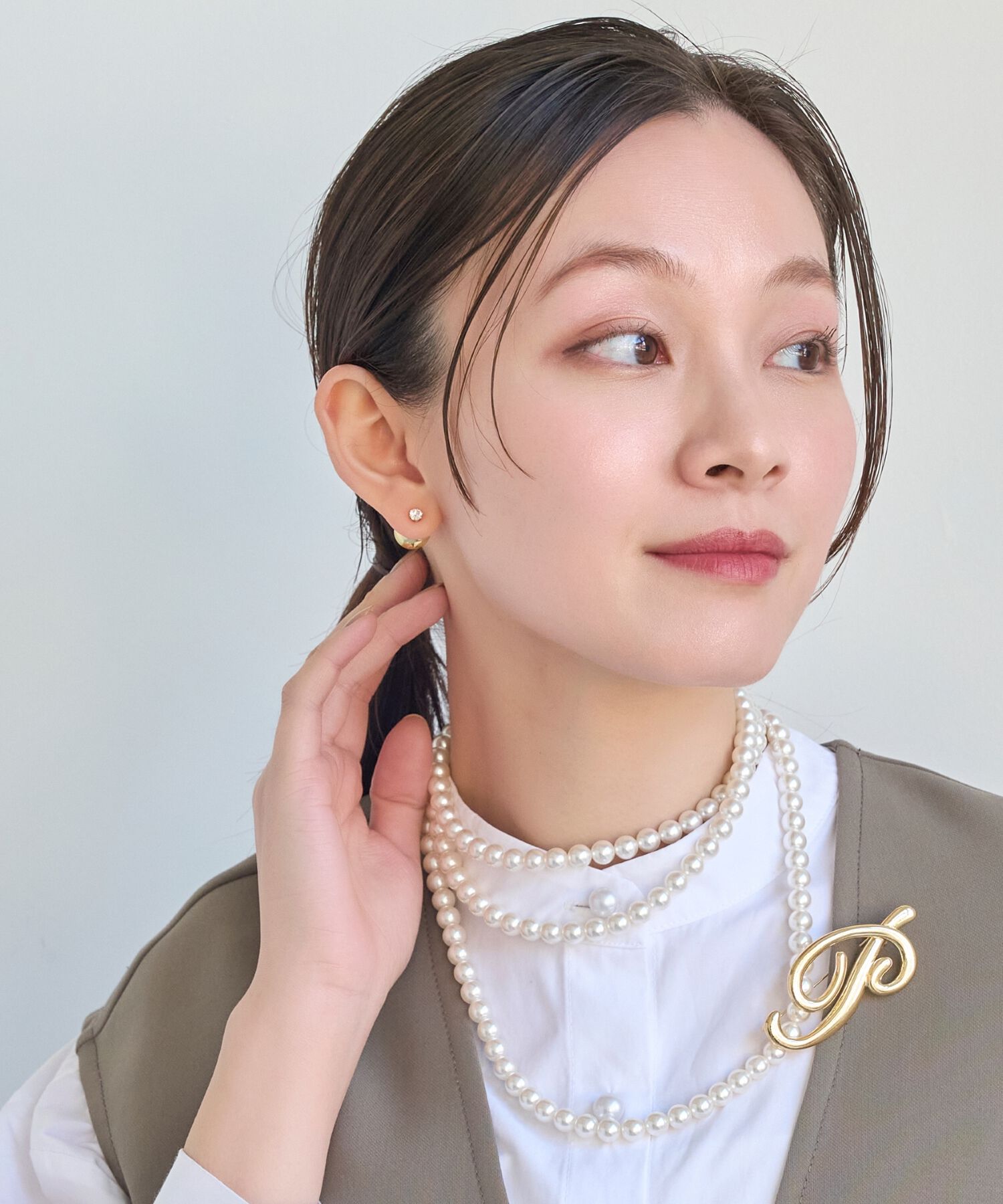 Phoebe「モードメタルビジューバックキャッチピアス」|ピアス|