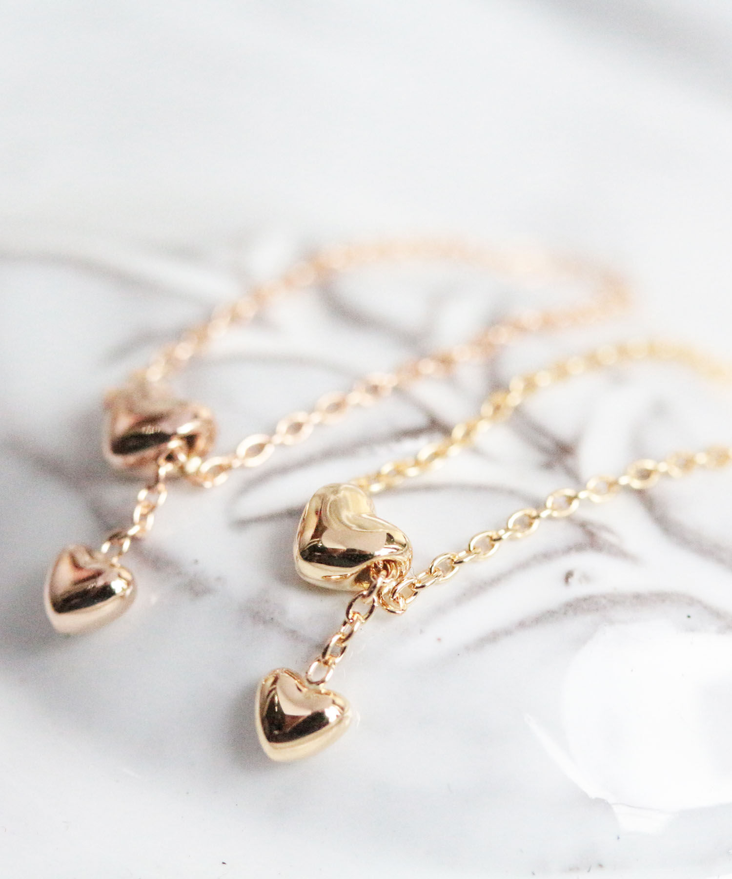  「ゴールド ハート チェーンリング | K18YG/PG」|リング|