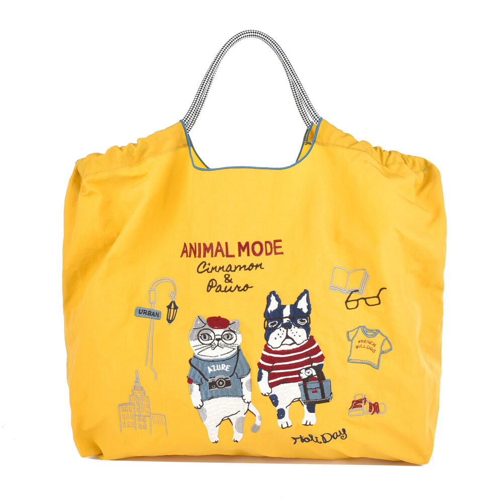 BACKYARD FAMILY「刺繍 ワッシャーバッグ L アニマル 通販 ワッシャーバック トート ショルダー 肩掛け」|トートバッグ|イエロー1