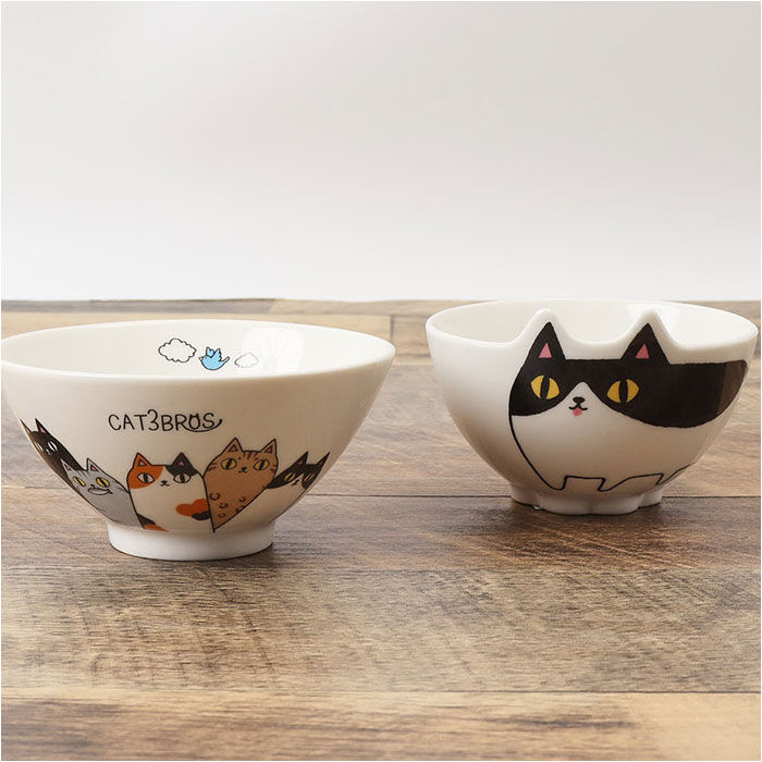 BACKYARD FAMILY「にゃん屋 猫3兄弟 お茶碗 通販 日本製 飯椀 ご飯茶碗 茶碗 茶わん 猫 ねこ ネコ 耳付き」|食器・キッチングッズ|