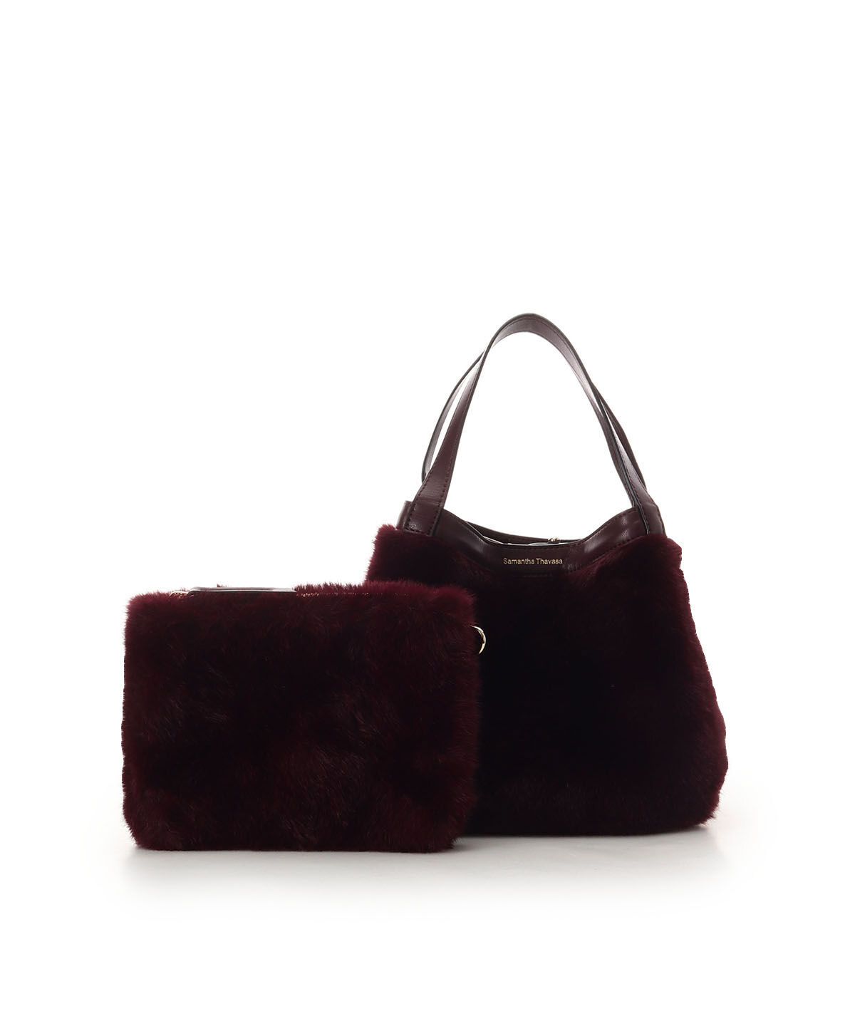 Samantha Thavasa「ポーチ付き コンパクトファーバッグ」|ハンドバッグ|ボルドー