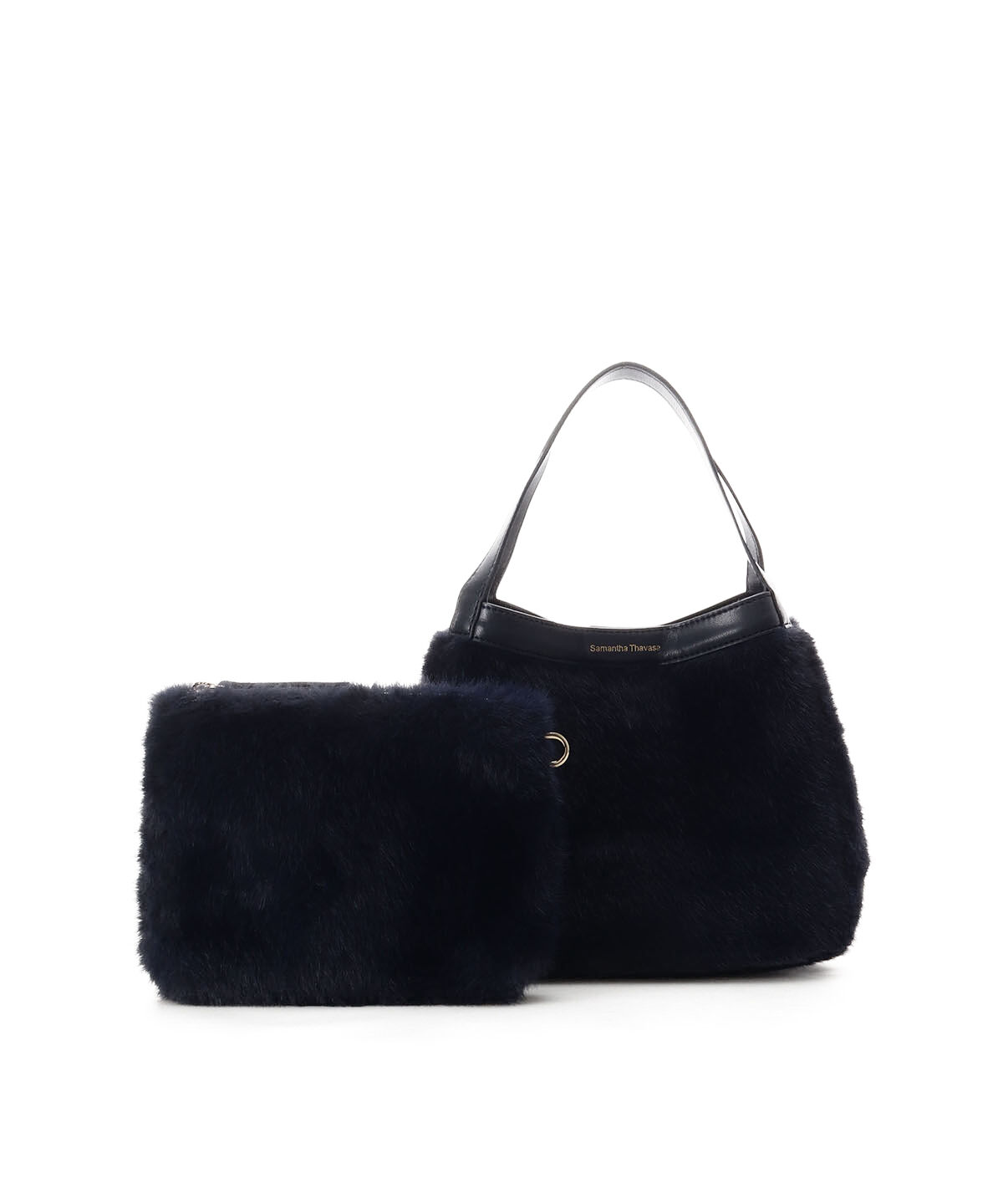 Samantha Thavasa「ポーチ付き コンパクトファーバッグ」|ハンドバッグ|ネイビー