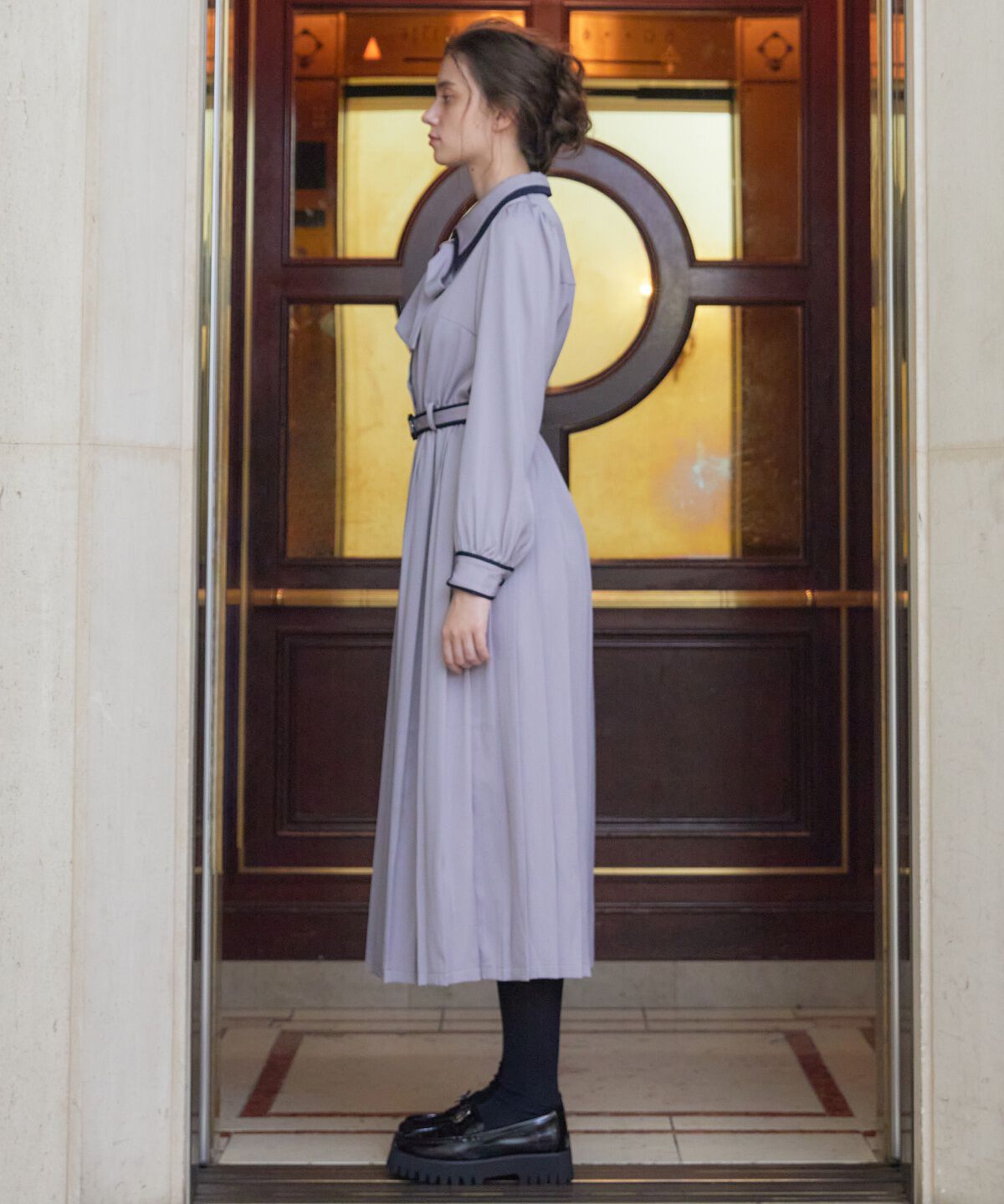 REDYAZEL「バイカラープリーツシャツワンピース」|ワンピース|