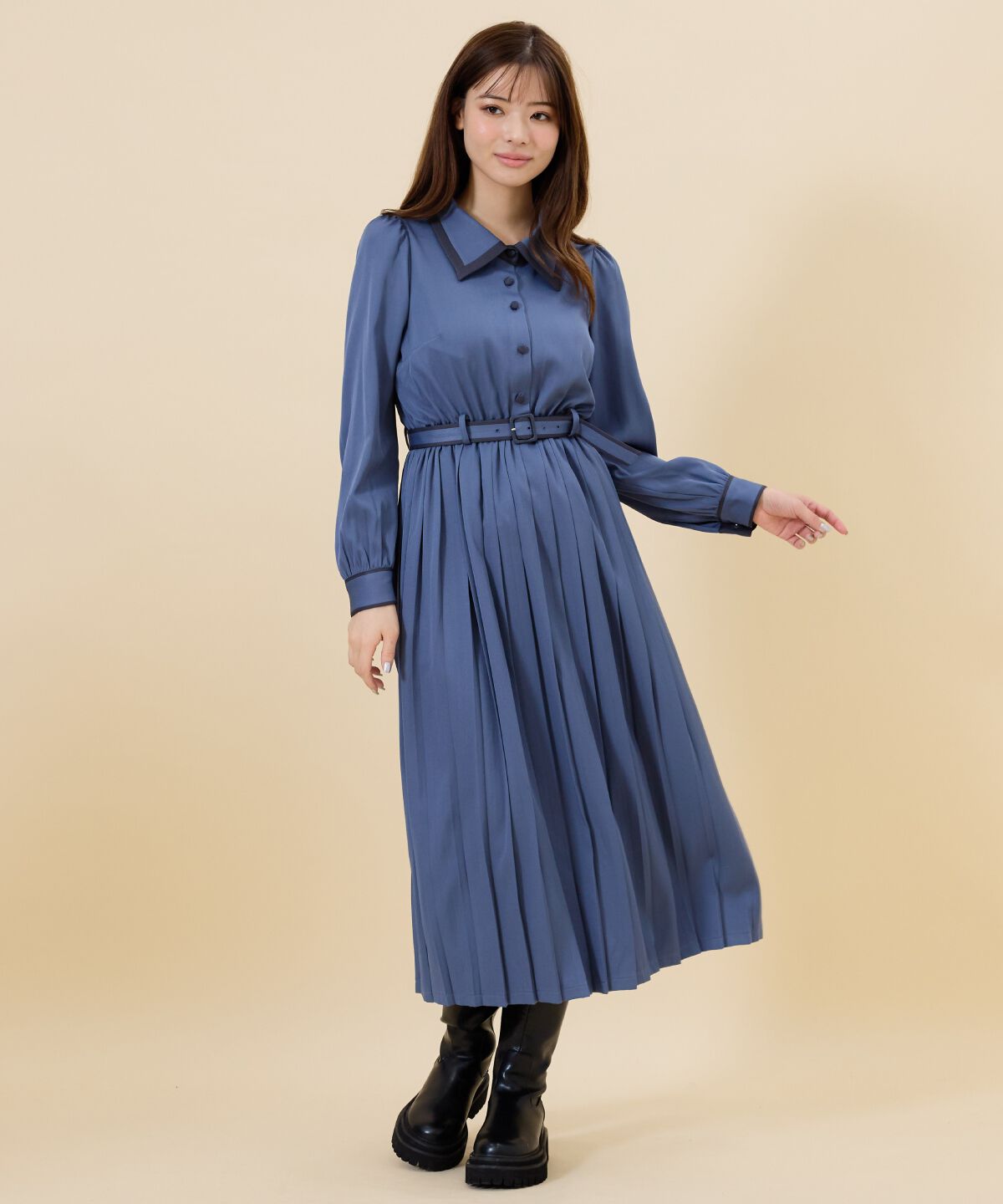 REDYAZEL「バイカラープリーツシャツワンピース」|ワンピース|