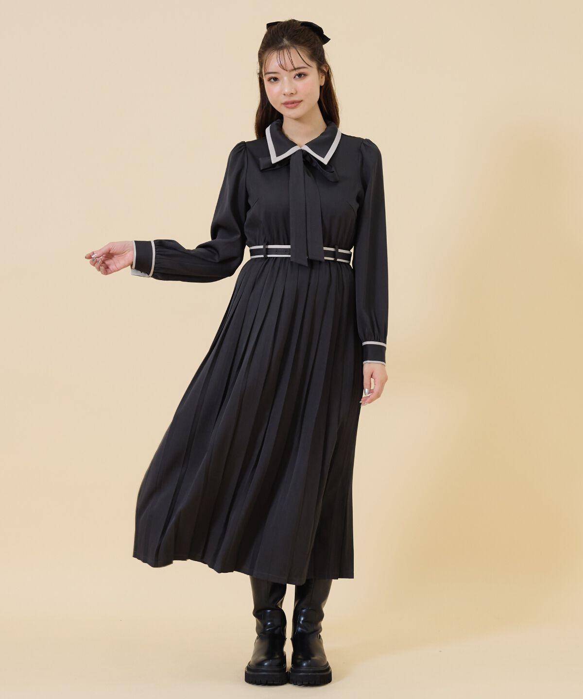 REDYAZEL「バイカラープリーツシャツワンピース」|ワンピース|