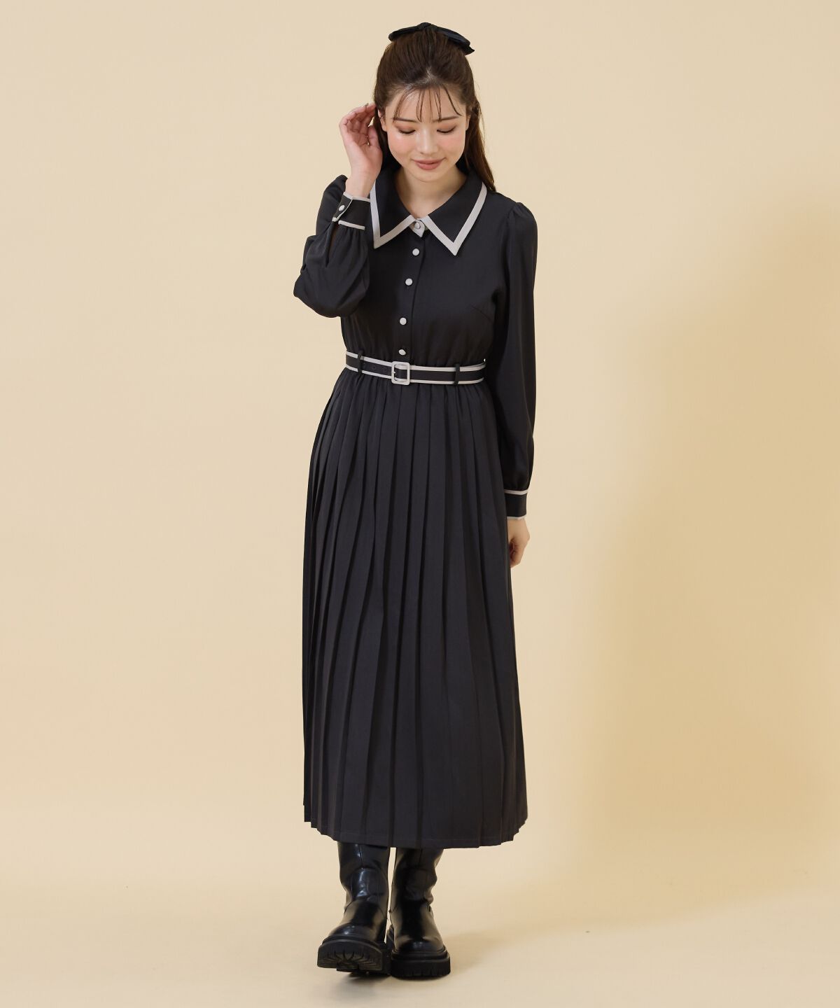 REDYAZEL「バイカラープリーツシャツワンピース」|ワンピース|