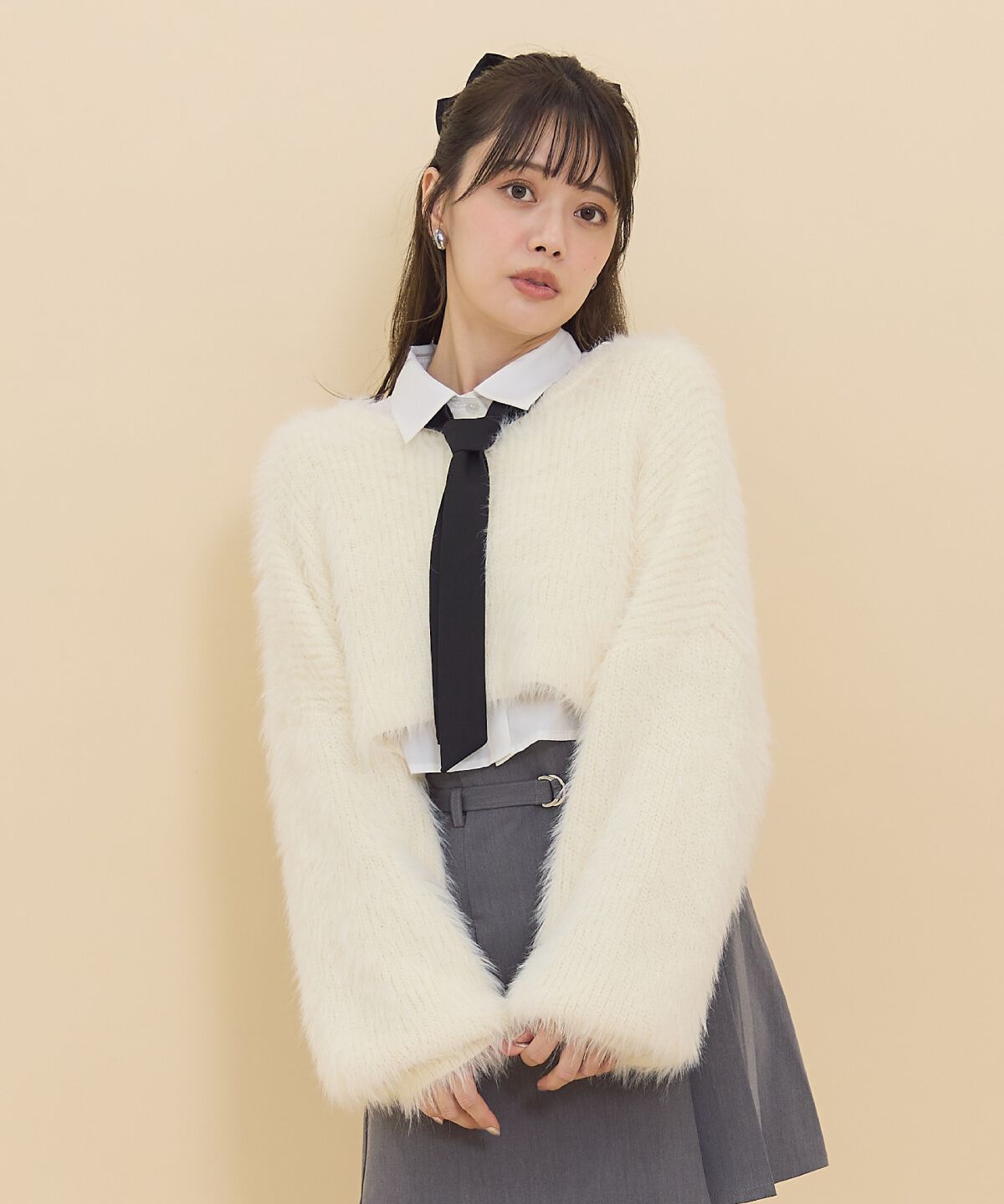 REDYAZEL「シャギーニット＆ネクタイシャツセット」|ニット・セーター|