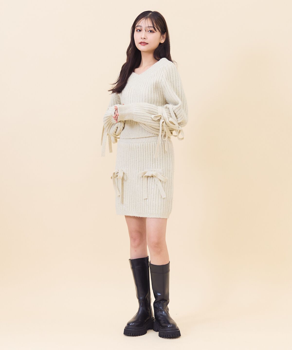 REDYAZEL「ラメスパンコールダブルリボンニット」|ニット・セーター|