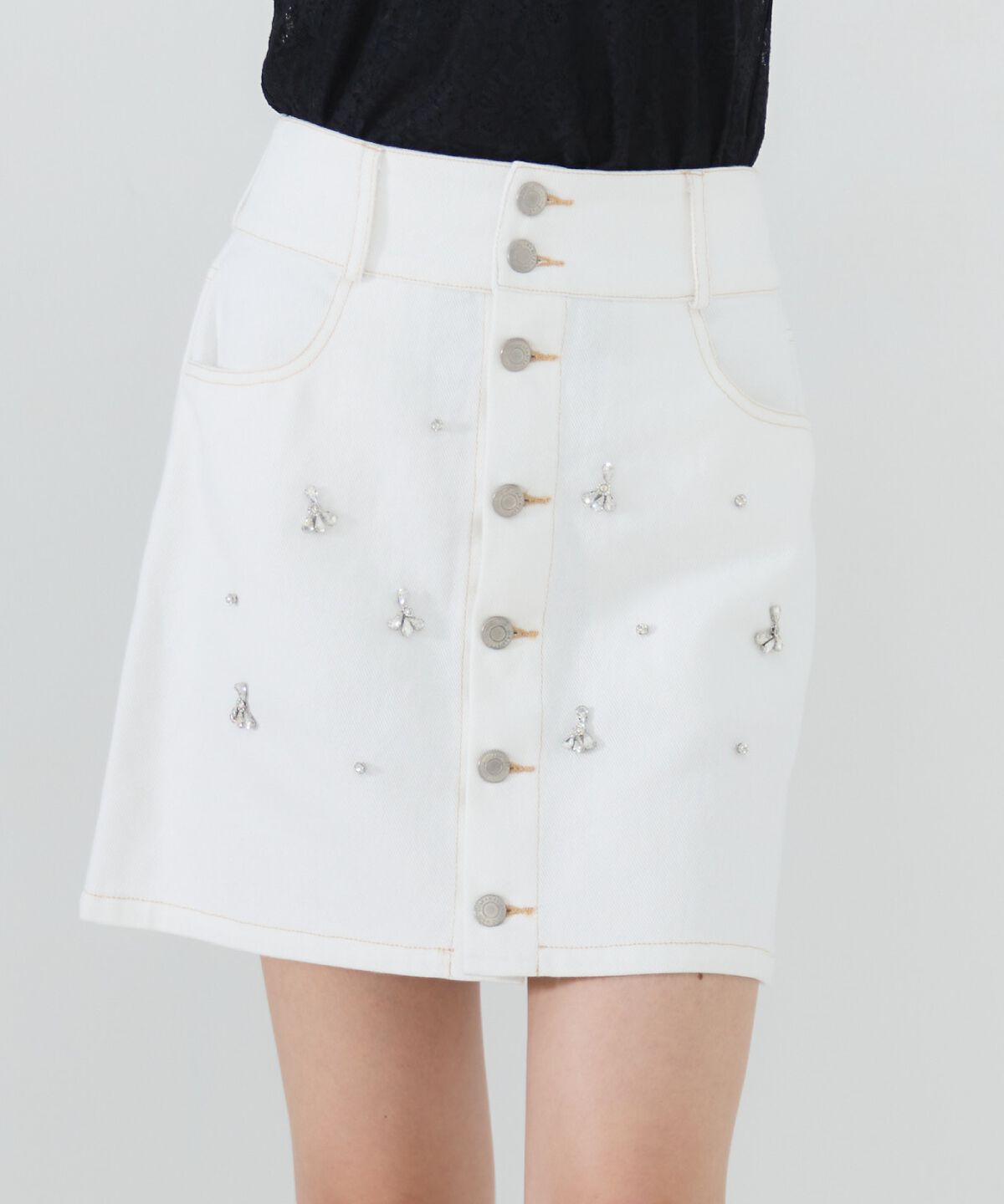 REDYAZEL「ビジューデニムミニスカート」|台形|