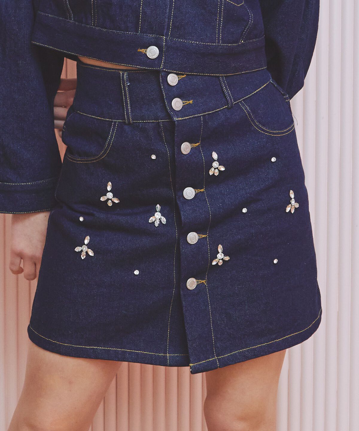 REDYAZEL「ビジューデニムミニスカート」|台形|