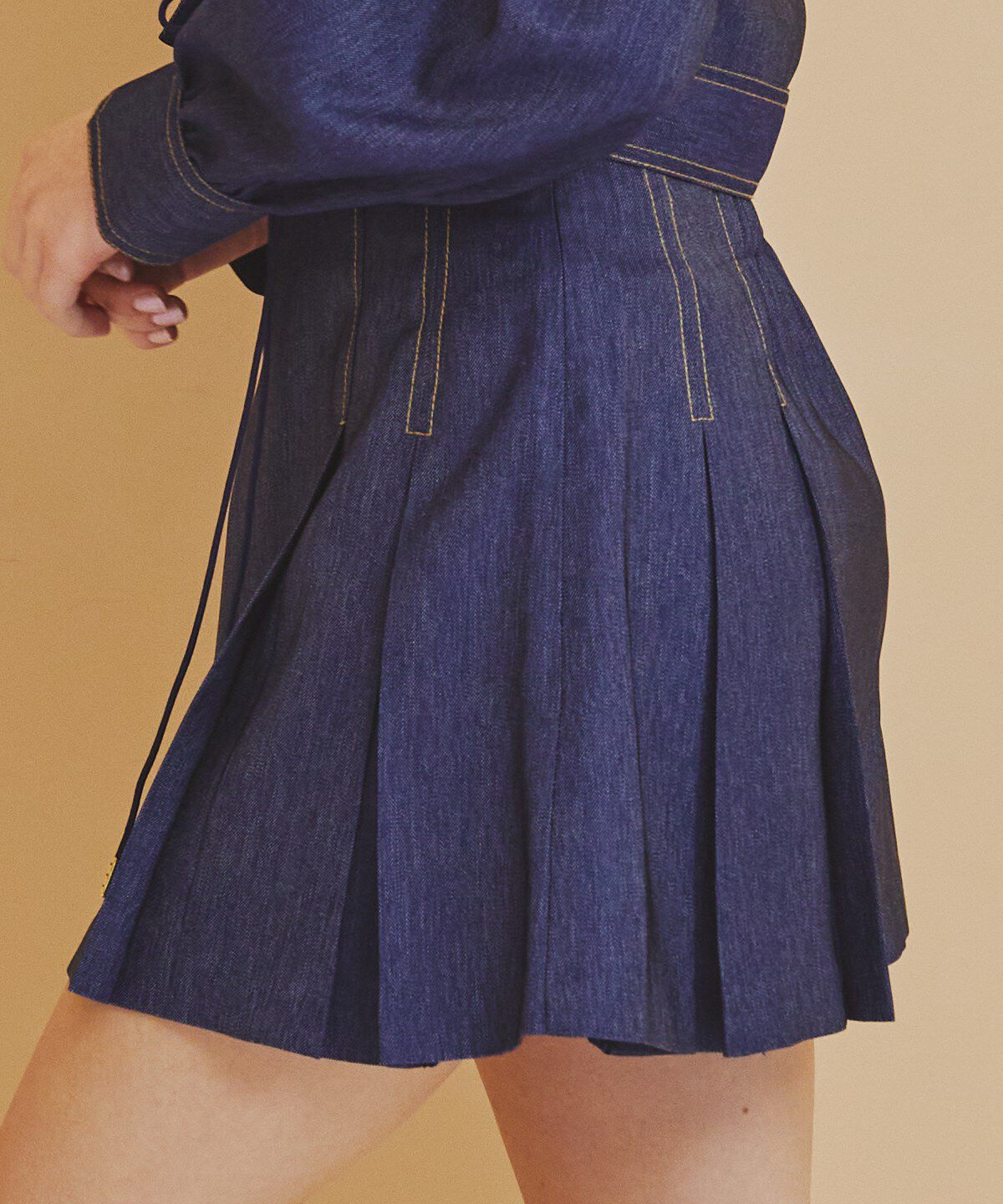 REDYAZEL「デニムライクタックプリーツミニスカート」|フレア|