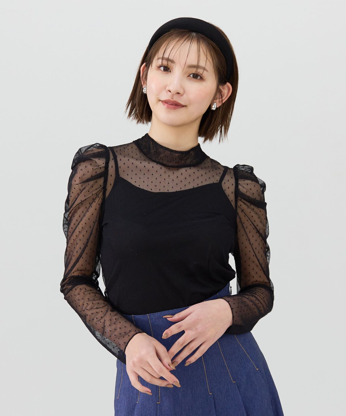 REDYAZEL「ドットドビーチュールブラウス」|シャツ・ブラウス|黒系ｼﾞｬｶﾞｰﾄﾞ