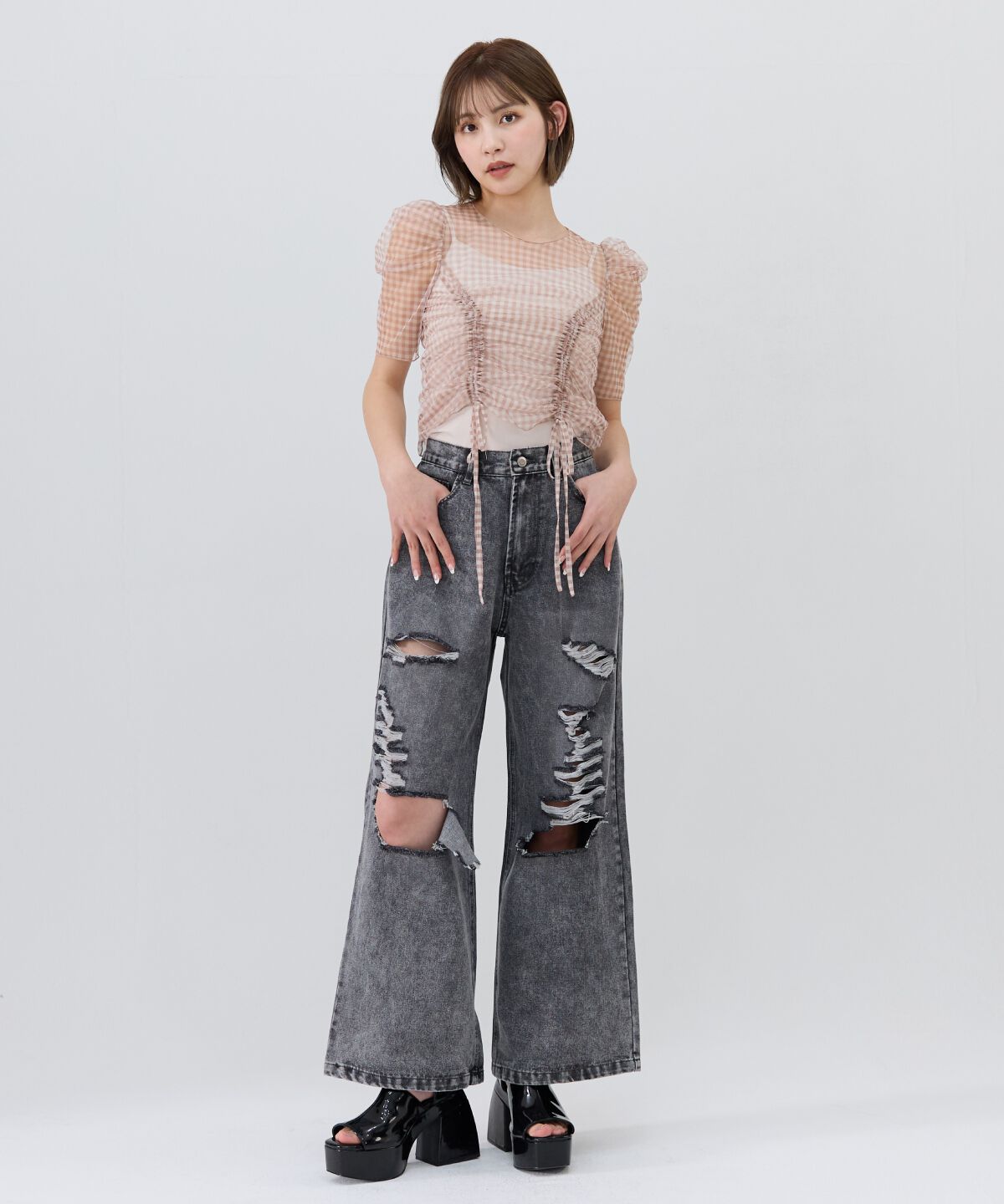 REDYAZEL「ギンガムチェックチュールトップス」|シャツ・ブラウス|