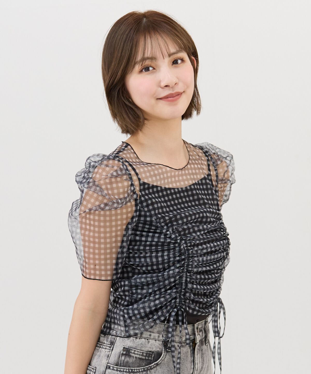 REDYAZEL「ギンガムチェックチュールトップス」|シャツ・ブラウス|黒系チェック