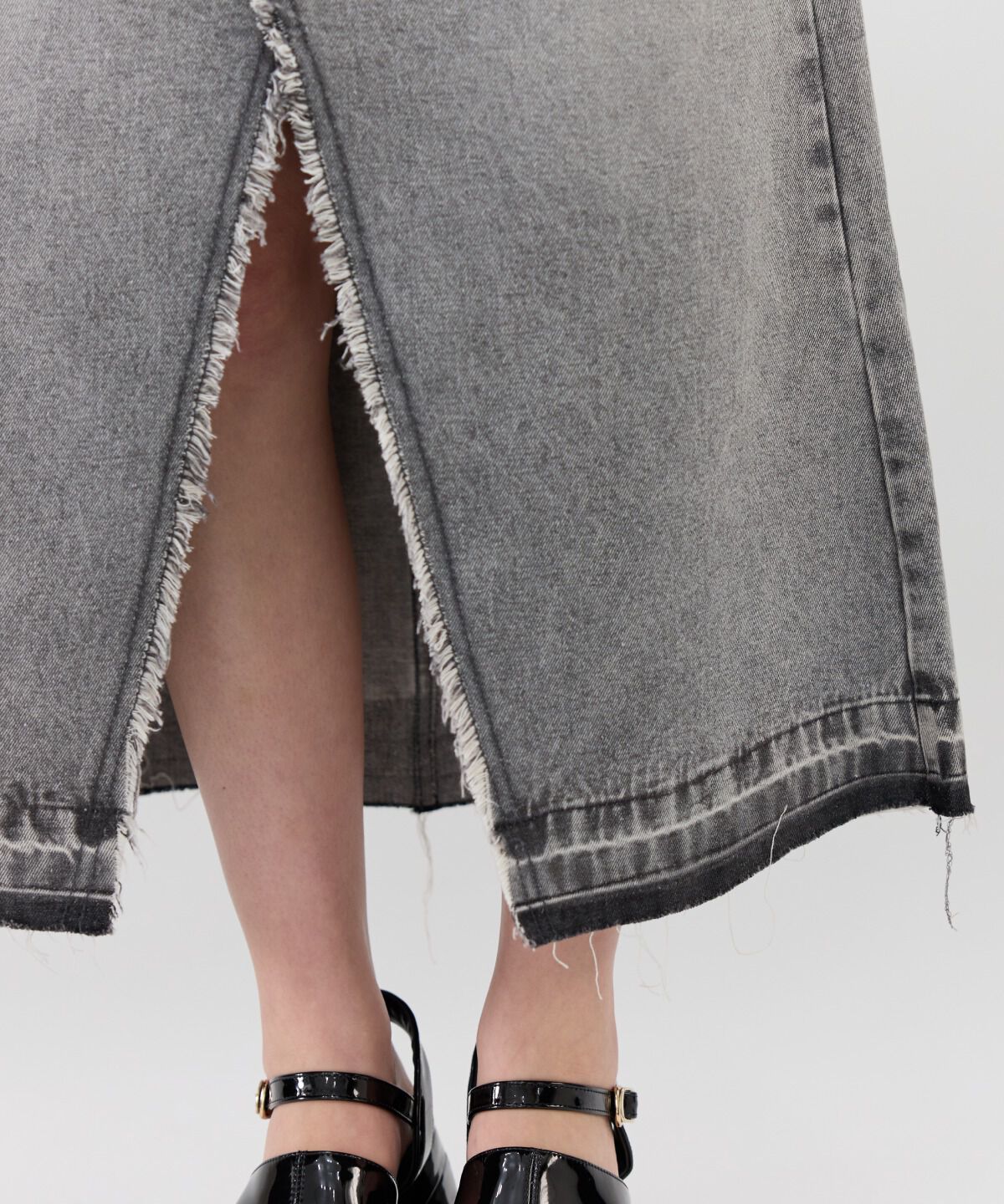 REDYAZEL「リメイク風フリンジヘムデニムロングスカート」|タイト|