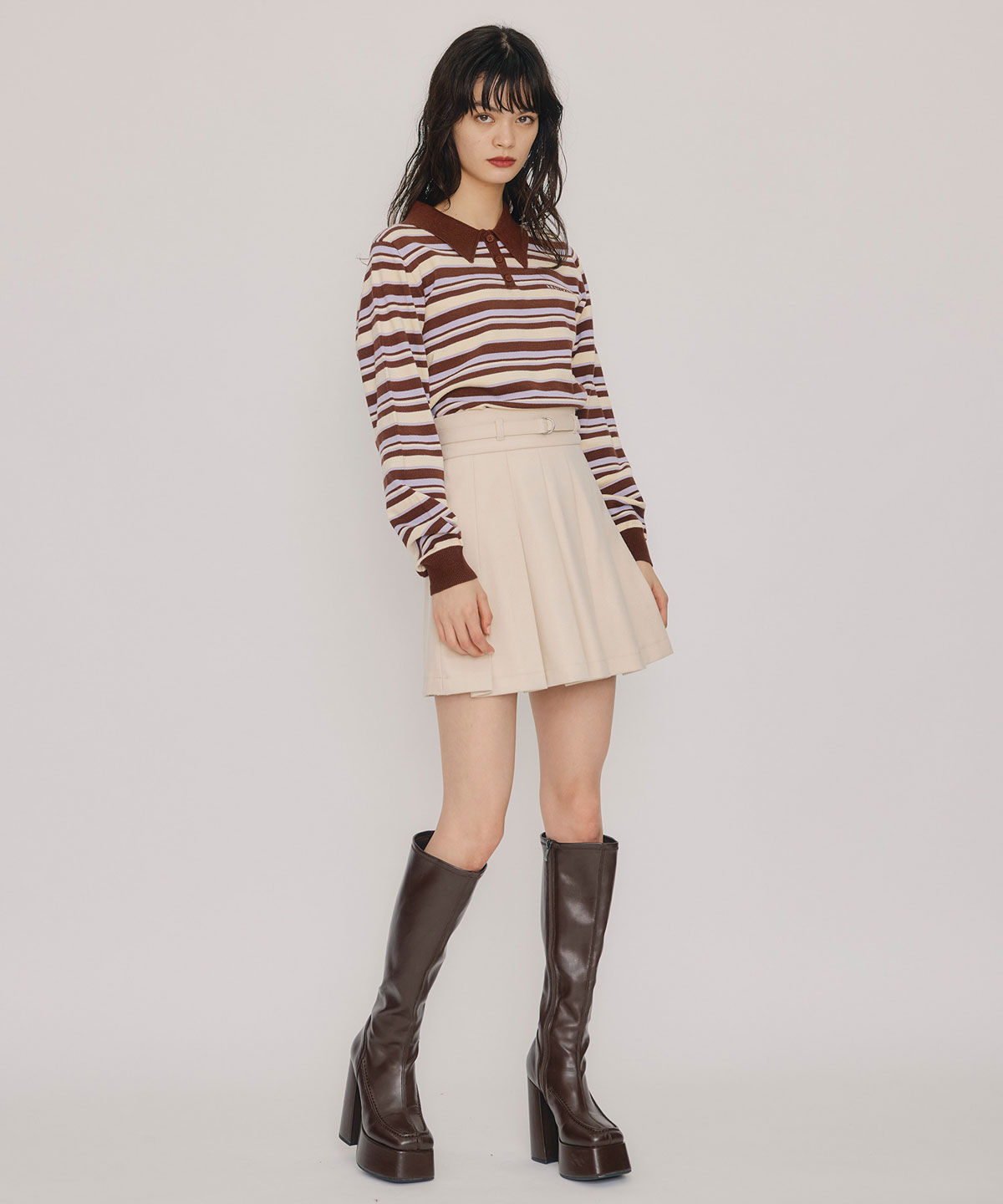 REDYAZEL「メルトンライクプリーツミニスカート」|フレア|