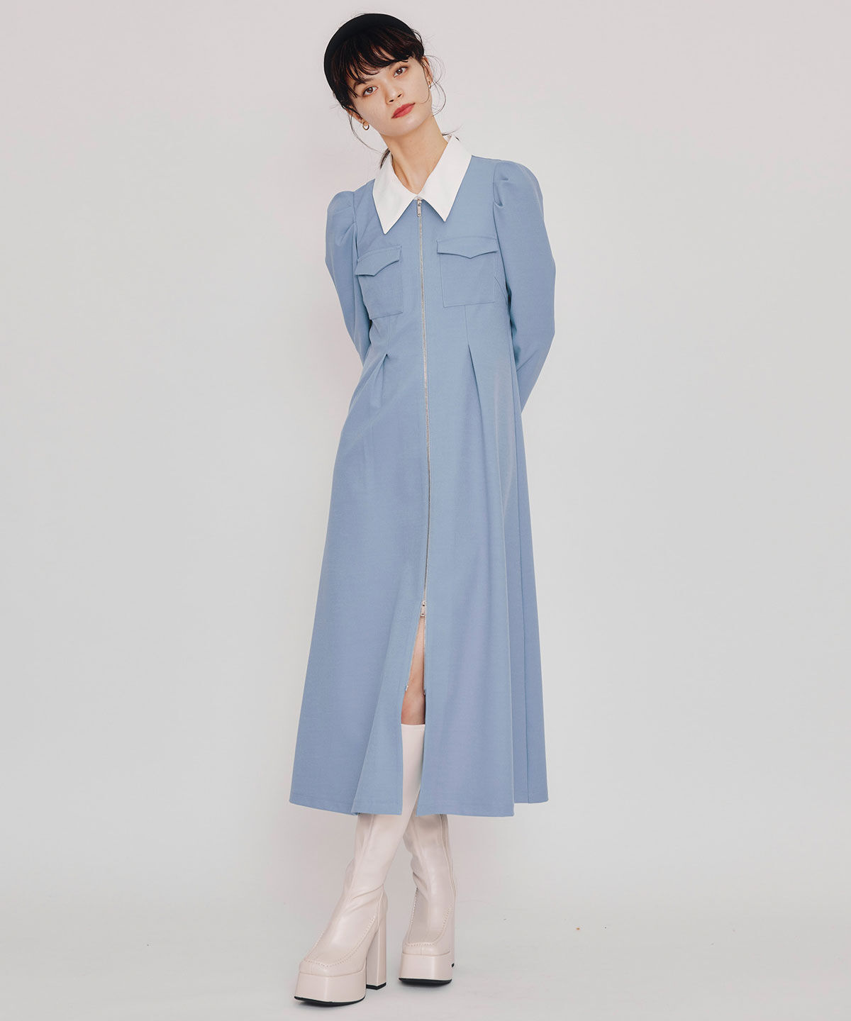 REDYAZEL「フロントZIPバイカラーロングワンピース」|ワンピース|