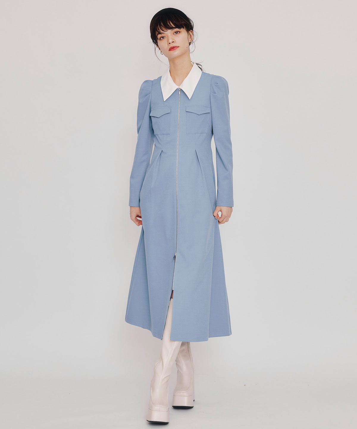 REDYAZEL「フロントZIPバイカラーロングワンピース」|ワンピース|