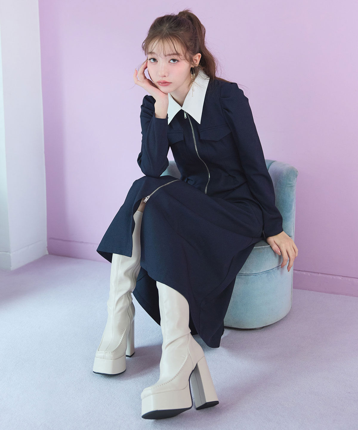 REDYAZEL「フロントZIPバイカラーロングワンピース」|ワンピース|