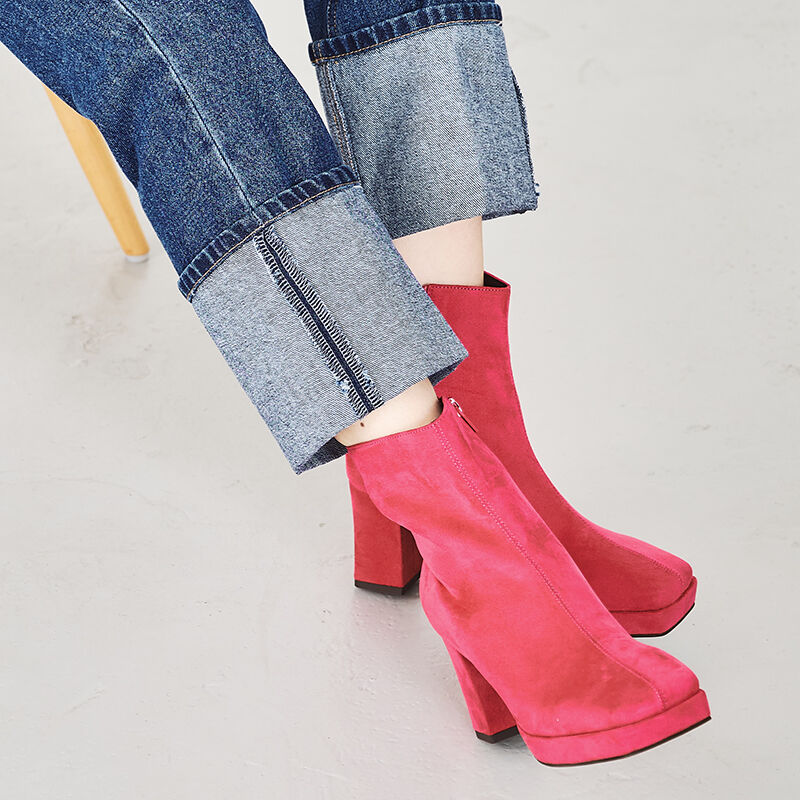 ORiental TRaffic「プラットフォームカラーブーツ/21419」|ショートブーツ|PINK