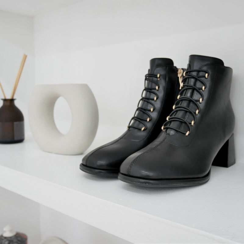 ORiental TRaffic「【EC限定】オーバーヒールレースアップブーツ/25404」|ショートブーツ|BLACK