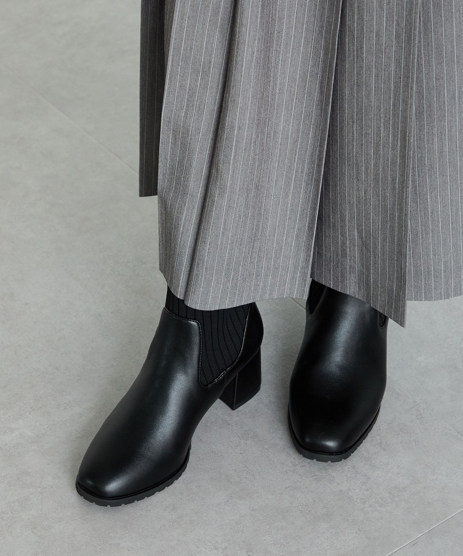 ORiental TRaffic「【 美脚 】スクエアトゥ ニット ヒール ブーツ /31403  足首柔らか ヒール6cm」|ショートブーツ|