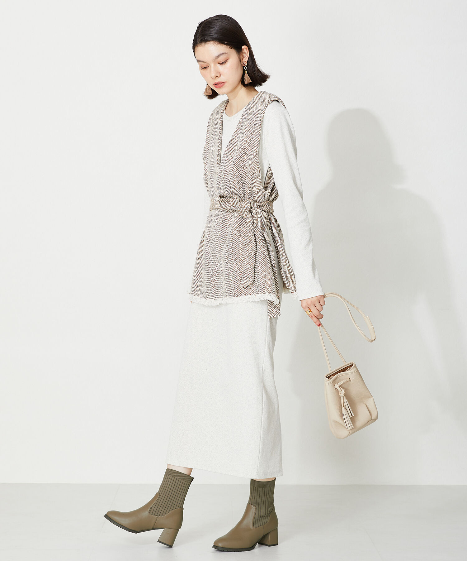 ORiental TRaffic「【 美脚 】スクエアトゥ ニット ヒール ブーツ /31403  足首柔らか ヒール6cm」|ショートブーツ|