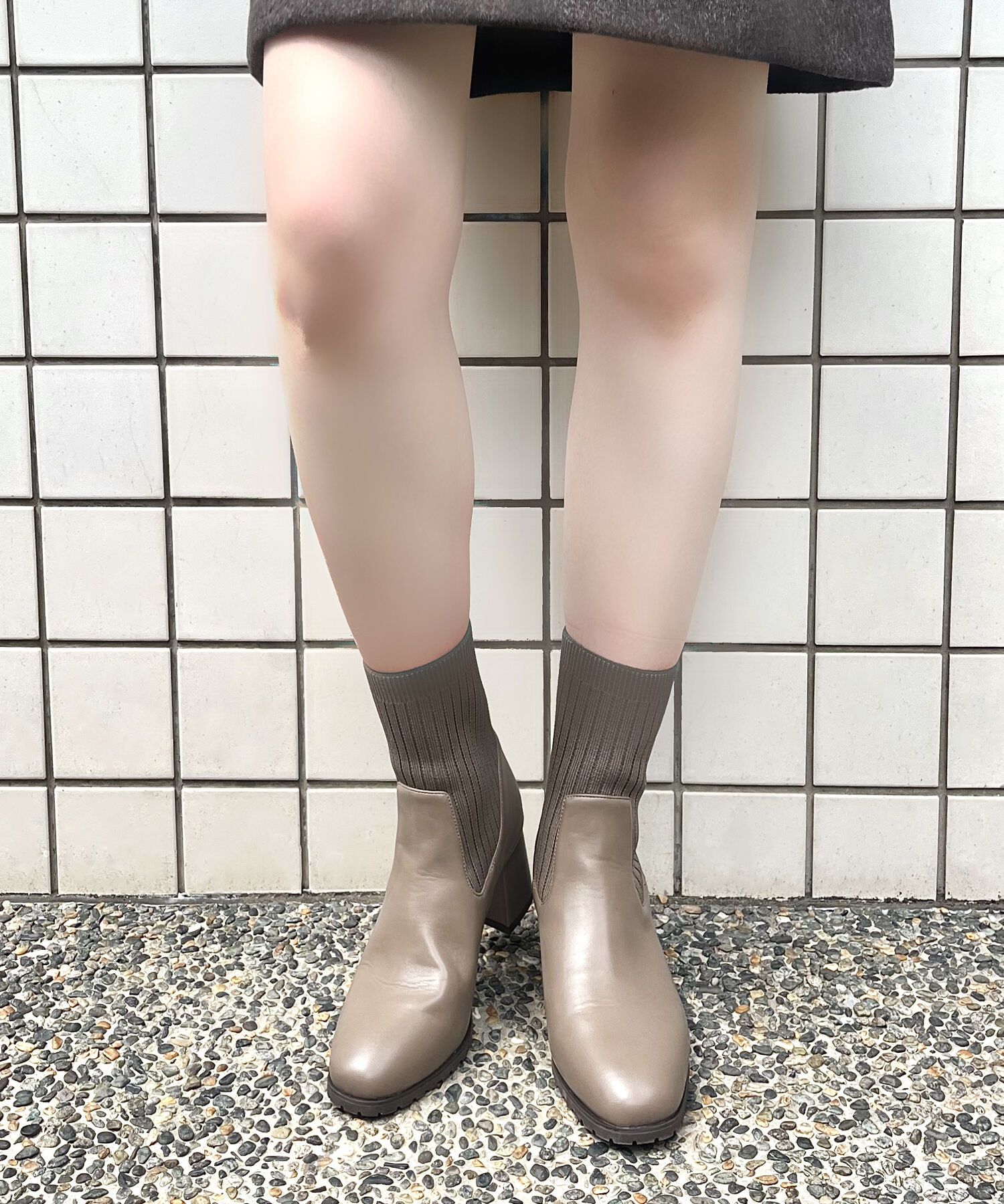 ORiental TRaffic「【 美脚 】スクエアトゥ ニット ヒール ブーツ /31403  足首柔らか ヒール6cm」|ショートブーツ|