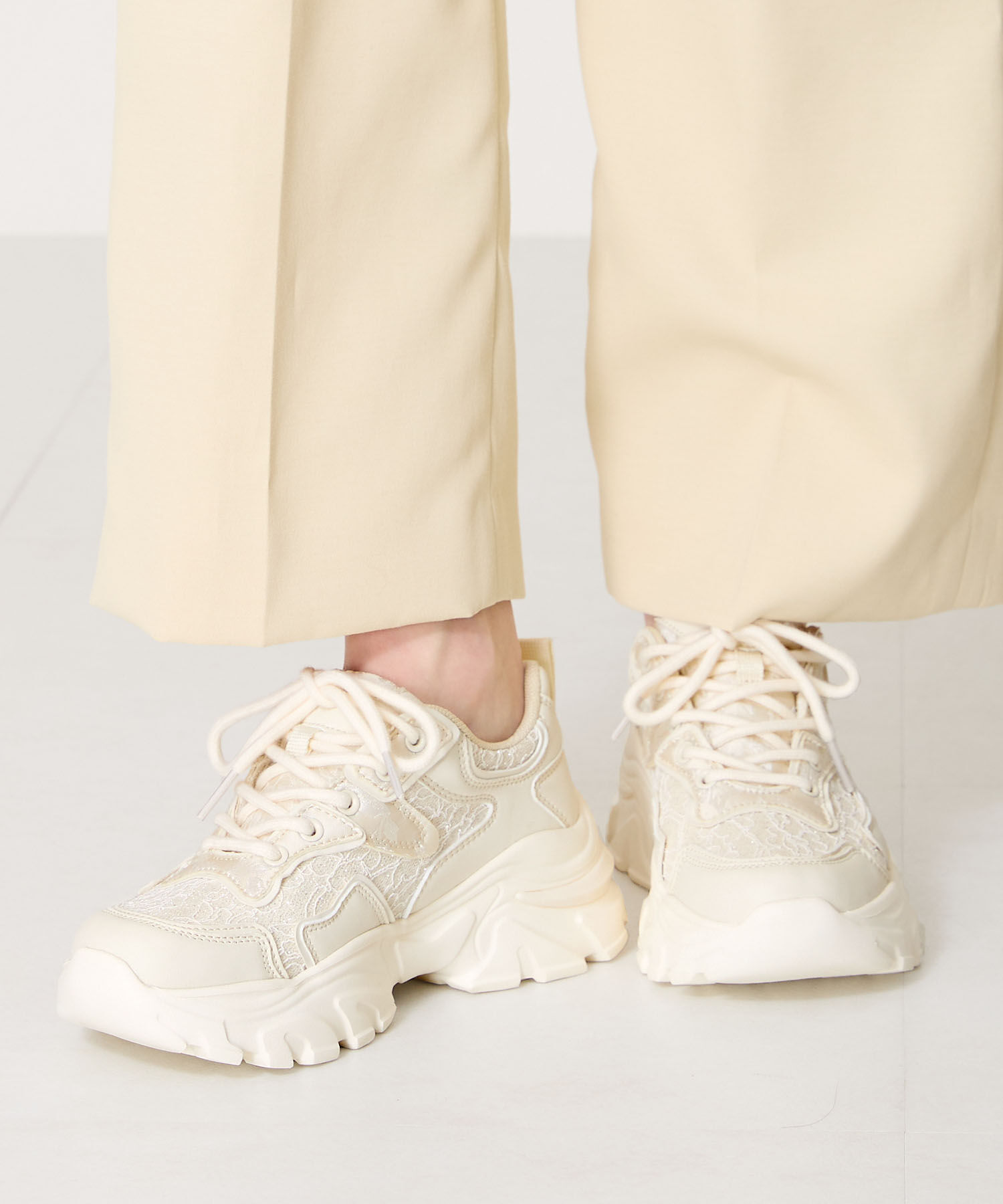 ORiental TRaffic「●2025春夏新作●レース&times;ジャガード厚底スニーカー/OT3755」|スニーカー|BEIGE