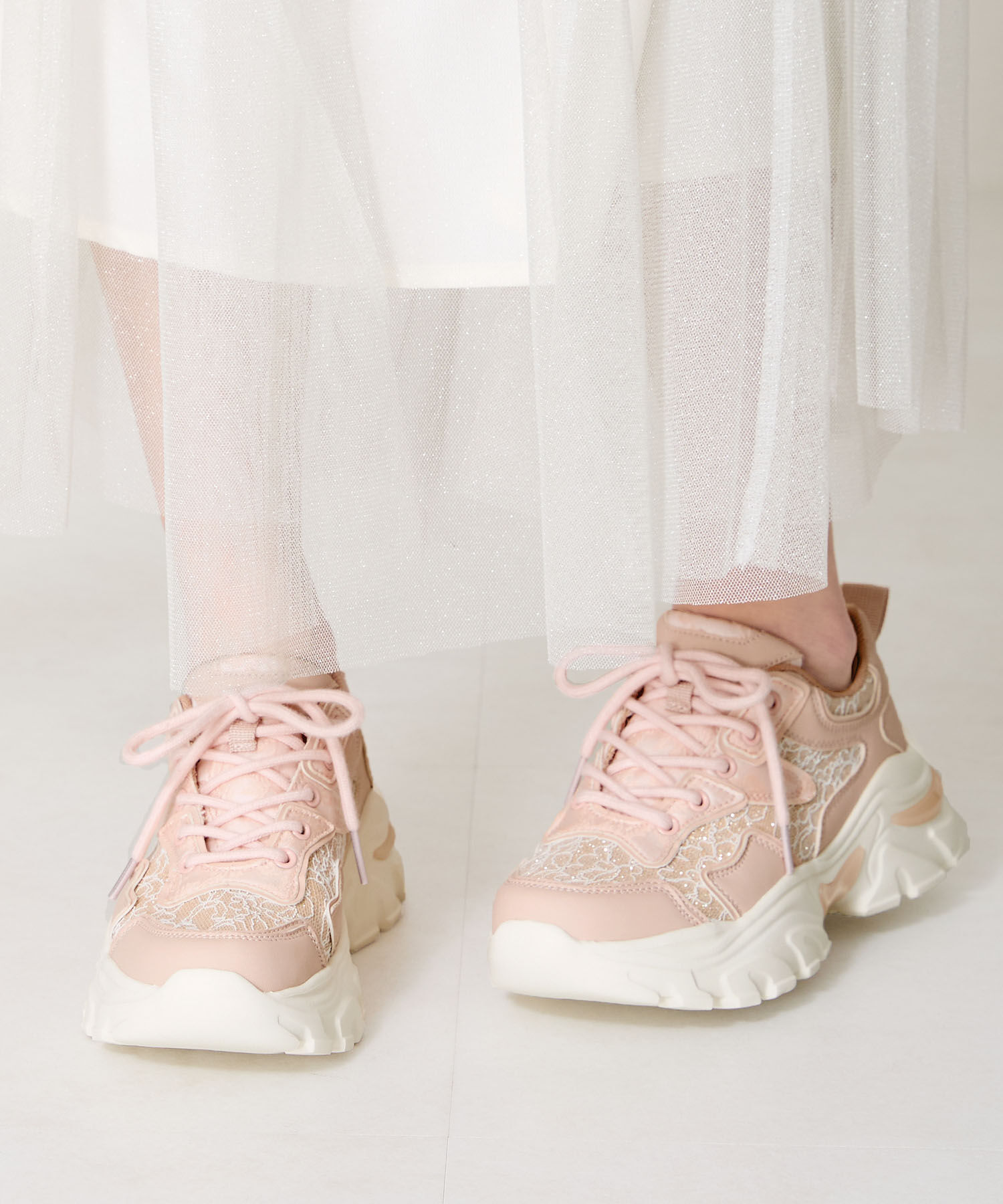 ORiental TRaffic「●2025春夏新作●レース&times;ジャガード厚底スニーカー/OT3755」|スニーカー|