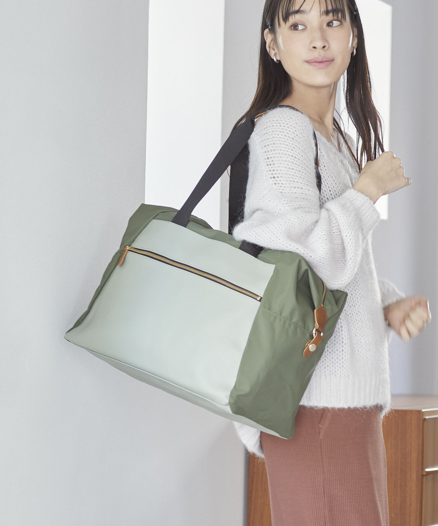 TOPKAPI BREATH「【VERY11月号掲載】RIPPLE TRIPリプル トリップ ナイロン コンビ キャリーオンボストンバッグ トラベル旅行」|ボストンバッグ|グリーングレー