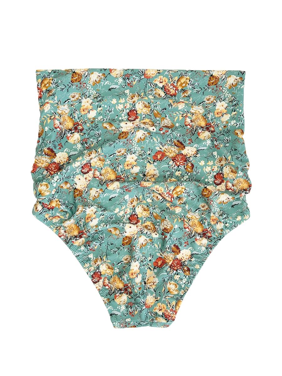 PEAK&PINE「レトロ小花柄バックリボンパフスリーブワンピ見えビキニ」|ビキニ|