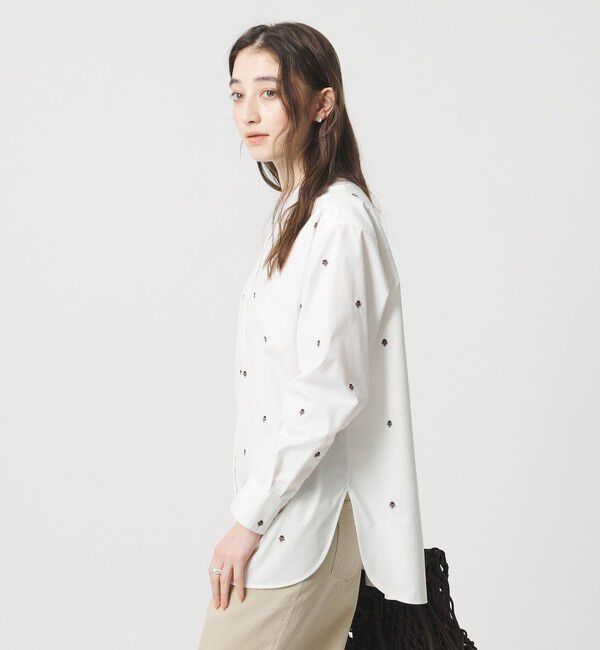 UNITED ARROWS「エンブロイダリーフラワー バンドカラー シャツ」|シャツ・ブラウス|
