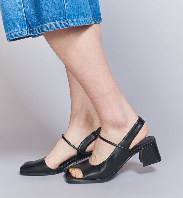 BEAUTY&YOUTH UNITED ARROWS「レザーライク オープントゥ バックストラップミュール」|サンダル|