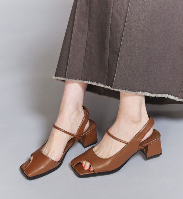 BEAUTY&YOUTH UNITED ARROWS「レザーライク オープントゥ バックストラップミュール」|サンダル|