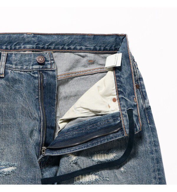 BEAMS「フェード ダメージ デニムパンツ 【ワイドストレートフィット】」|デニム|