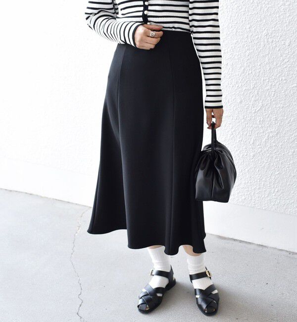 SHIPS for women「*〈手洗い可能〉ジョーゼット 切替 セミフレア スカート ◇」|スカート|ブラック