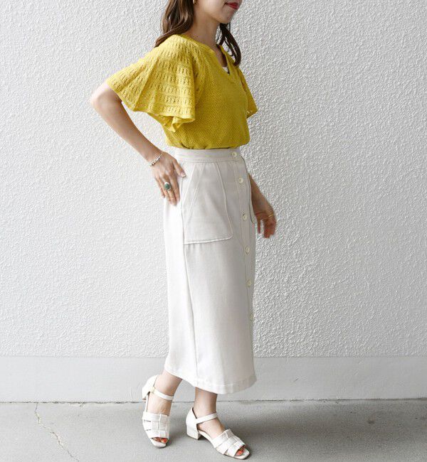 SHIPS any「SHIPS any:〈洗濯機可能〉リサイクル ブレンドリネン ボタン Aライン スカート」|スカート|